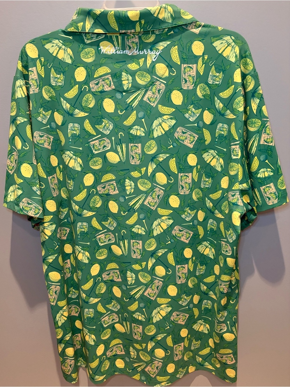 William Murray Golf Polo Large Green Cocktail Citrus Print Performance Shirt - Picture 3 of 7